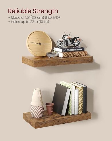 VASAGLE Wall Shelves Set of 3, Floating Shelves, Wall Mounted, 8 x 23.6 x 1.5 Inches, Display Shelves for Picture Frames, Wall Decor, Hanging Shelf for Living Room, Kitchen, Rustic Brown ULWS057B01 in Kuwait