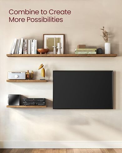 VASAGLE Wall Shelves Set of 3, Floating Shelves, Wall Mounted, 8 x 23.6 x 1.5 Inches, Display Shelves for Picture Frames, Wall Decor, Hanging Shelf for Living Room, Kitchen, Rustic Brown ULWS057B01 in Kuwait