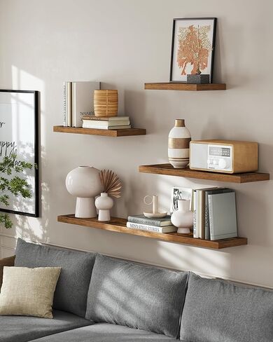 VASAGLE Wall Shelves Set of 3, Floating Shelves, Wall Mounted, 8 x 23.6 x 1.5 Inches, Display Shelves for Picture Frames, Wall Decor, Hanging Shelf for Living Room, Kitchen, Rustic Brown ULWS057B01 in Kuwait