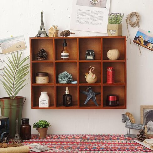 Bernese 12-Slot Rustic Wood Floating Shelves,Rustic Wood Wall Shelves - Small Item Display Unit - Memorabilia Holder in Saudi Arabia