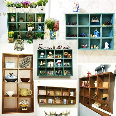 Bernese 12-Slot Rustic Wood Floating Shelves,Rustic Wood Wall Shelves - Small Item Display Unit - Memorabilia Holder in Saudi Arabia