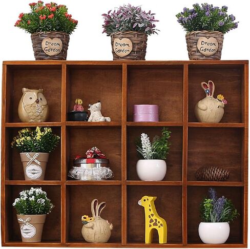 Bernese 12-Slot Rustic Wood Floating Shelves,Rustic Wood Wall Shelves - Small Item Display Unit - Memorabilia Holder in Saudi Arabia