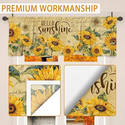 ستارة عباد الشمس للمطبخ مقاس 45.72 سم × 137.16 سم ديكور عباد الشمس جنوم، ستارة نافذة زهرية صفراء رمادية لغرفة المعيشة وغرفة النوم، ستائر جيب قضيب، ستارة معالجة النوافذ in Kuwait