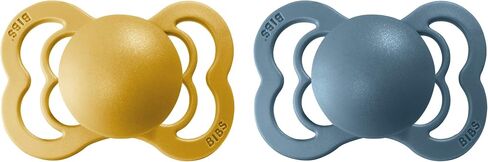 BIBS Supreme Baby Pacifier 2-Pack | Made in Denmark | BPA Free Dummy Soother, Symmetrical Nipple. Natural Rubber Latex, Size 1 (0-6 Months), Mustard / Petrol in Saudi Arabia