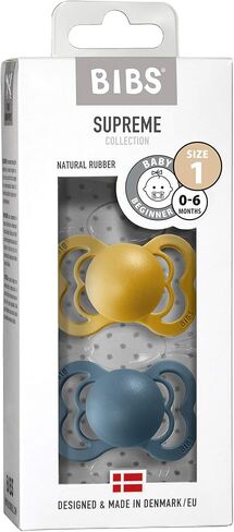 BIBS Supreme Baby Pacifier 2-Pack | Made in Denmark | BPA Free Dummy Soother, Symmetrical Nipple. Natural Rubber Latex, Size 1 (0-6 Months), Mustard / Petrol in Saudi Arabia