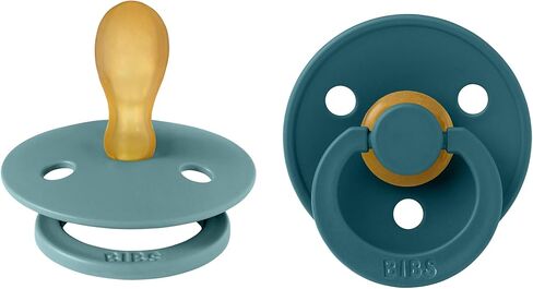 BIBS Pacifiers 6-18 Months | Colour Collection 2-Pack | BPA-Free Symmetrical Natural Rubber Nipple | Made in Denmark | Island Sea/Forest Lake Color Pacifier in Kuwait