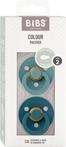 BIBS Pacifiers 6-18 Months | Colour Collection 2-Pack | BPA-Free Symmetrical Natural Rubber Nipple | Made in Denmark | Island Sea/Forest Lake Color Pacifier in Kuwait