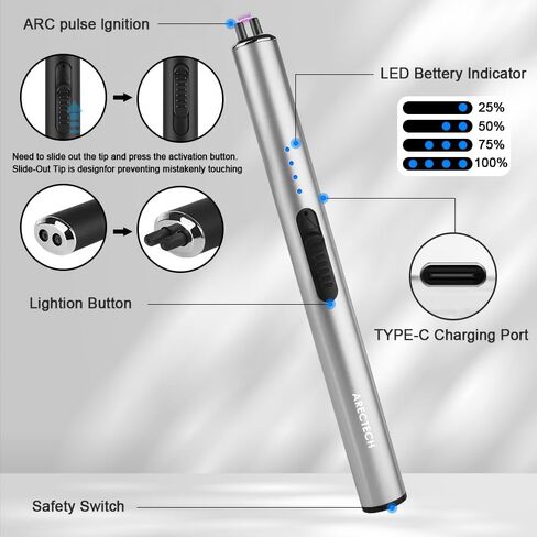 ARECTECH Electric Candle Rechargeable Lighter Arc Plasma Lighters for Candle Kitchen Camping Christmas Type-C Black in Kuwait