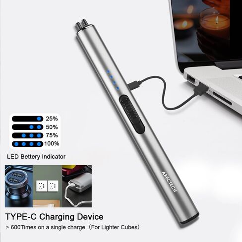 ARECTECH Electric Candle Rechargeable Lighter Arc Plasma Lighters for Candle Kitchen Camping Christmas Type-C Black in Kuwait