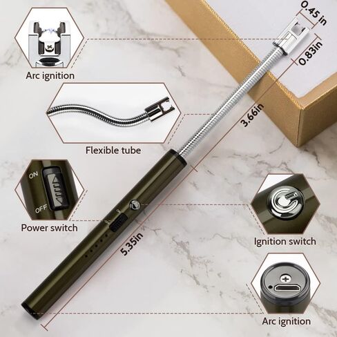 ولاعة بونكاس المرنة بقوس USB ولاعة شموع بلازما قابلة لإعادة الشحن ولاعة مقاومة للرياح طويلة للاستخدام المنزلي والتخييم والطهي والشواء والزيتون الرمادي (الشمعة غير متضمنة) in Kuwait