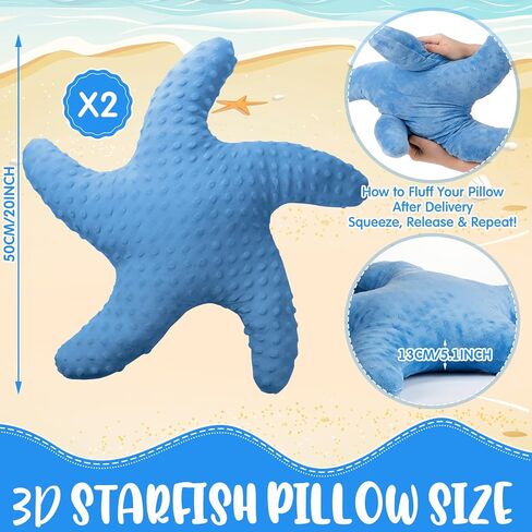 Fumete Starfish Pillow Beach Starfish Shaped Throw Pillows 20'' Star Fish Stuffed Animal Cute Plush Coastal Decor Ocean Star Pillow Plush Cushion for Kid Bedroom Living Room Sofa Couch (Blue, 2 Pcs) in Kuwait