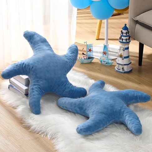 Fumete Starfish Pillow Beach Starfish Shaped Throw Pillows 20'' Star Fish Stuffed Animal Cute Plush Coastal Decor Ocean Star Pillow Plush Cushion for Kid Bedroom Living Room Sofa Couch (Blue, 2 Pcs) in Kuwait