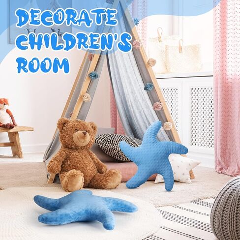 Fumete Starfish Pillow Beach Starfish Shaped Throw Pillows 20'' Star Fish Stuffed Animal Cute Plush Coastal Decor Ocean Star Pillow Plush Cushion for Kid Bedroom Living Room Sofa Couch (Blue, 2 Pcs) in Kuwait