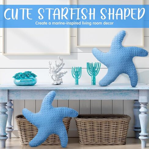 Fumete Starfish Pillow Beach Starfish Shaped Throw Pillows 20'' Star Fish Stuffed Animal Cute Plush Coastal Decor Ocean Star Pillow Plush Cushion for Kid Bedroom Living Room Sofa Couch (Blue, 2 Pcs) in Kuwait