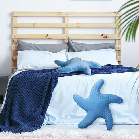 Fumete Starfish Pillow Beach Starfish Shaped Throw Pillows 20'' Star Fish Stuffed Animal Cute Plush Coastal Decor Ocean Star Pillow Plush Cushion for Kid Bedroom Living Room Sofa Couch (Blue, 2 Pcs) in Kuwait