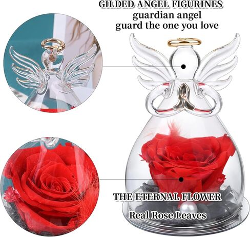 Preserved Flowers with Angel Figurines-Angels with Pretty Roses,Real Rose in Glass Dome,Preserved Rose Gifts for Women on, Valentine's Day, Mother's Day, Birthday (Purple) in Kuwait