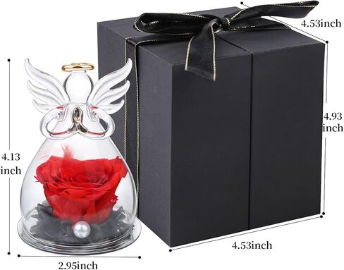 Preserved Flowers with Angel Figurines-Angels with Pretty Roses,Real Rose in Glass Dome,Preserved Rose Gifts for Women on, Valentine's Day, Mother's Day, Birthday (Purple) in Kuwait