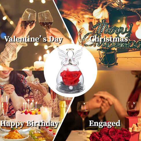 Preserved Flowers with Angel Figurines-Angels with Pretty Roses,Real Rose in Glass Dome,Preserved Rose Gifts for Women on, Valentine's Day, Mother's Day, Birthday (Purple) in Kuwait