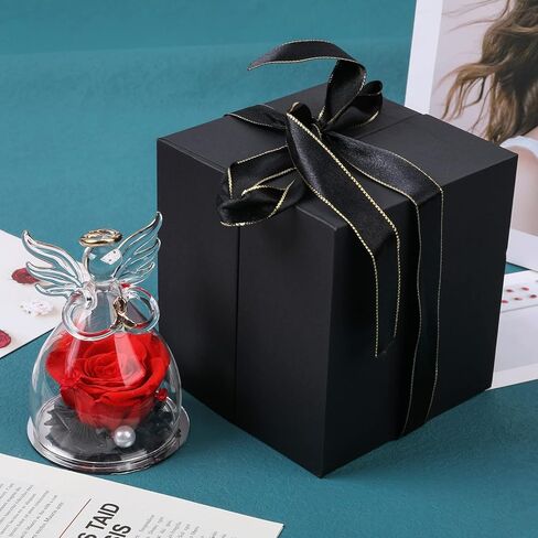 Preserved Flowers with Angel Figurines-Angels with Pretty Roses,Real Rose in Glass Dome,Preserved Rose Gifts for Women on, Valentine's Day, Mother's Day, Birthday (Purple) in Kuwait