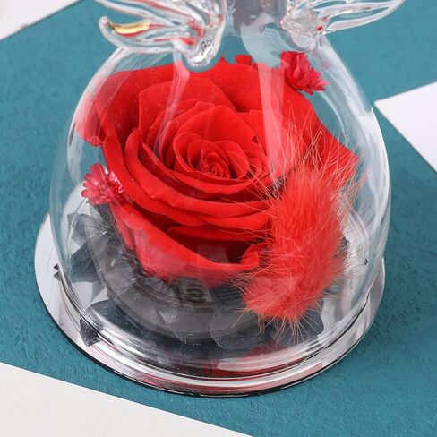 Preserved Flowers with Angel Figurines-Angels with Pretty Roses,Real Rose in Glass Dome,Preserved Rose Gifts for Women on, Valentine's Day, Mother's Day, Birthday (Purple) in Kuwait