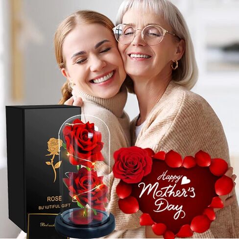 وردة الجمال والوحش - وردة حمراء حريرية في قبة زجاجية مع ضوء سلسلة خرافية، زهور صناعية إلى الأبد، وردة مضيئة، هدية وردة ساحرة لها في عيد الحب وعيد ميلاد الذكرى السنوية للزفاف. in Kuwait