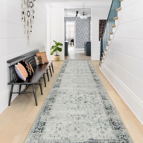 Morebes Vintage Hallway Runner Rug 2x10,Machine Washable Kitchen Runner Rugs Non Skid Washable,Soft Distressed Non-Shedding Carpet Runner for Entryway Foyer Bedside Playroom,Grey in Saudi Arabia