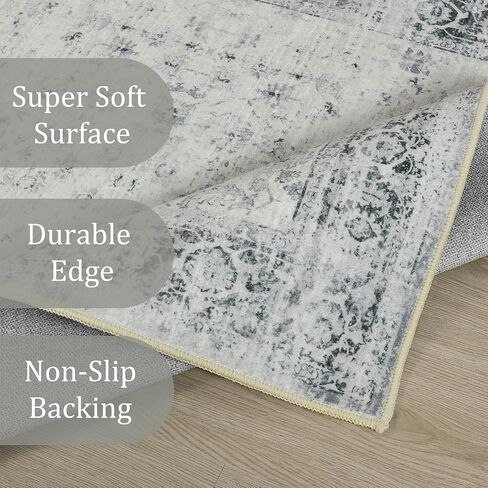 Morebes Vintage Hallway Runner Rug 2x10,Machine Washable Kitchen Runner Rugs Non Skid Washable,Soft Distressed Non-Shedding Carpet Runner for Entryway Foyer Bedside Playroom,Grey in Saudi Arabia