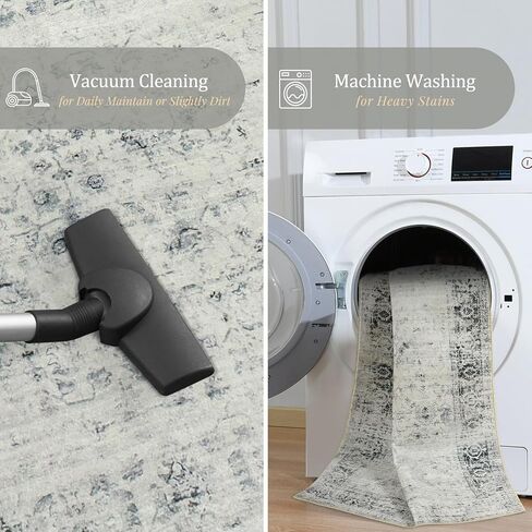 Morebes Vintage Hallway Runner Rug 2x10,Machine Washable Kitchen Runner Rugs Non Skid Washable,Soft Distressed Non-Shedding Carpet Runner for Entryway Foyer Bedside Playroom,Grey in Saudi Arabia