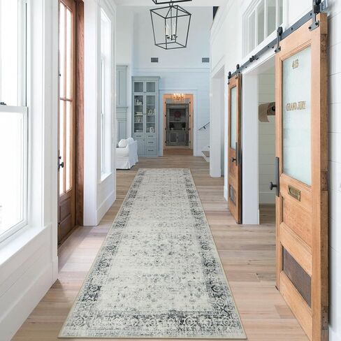 Morebes Vintage Hallway Runner Rug 2x10,Machine Washable Kitchen Runner Rugs Non Skid Washable,Soft Distressed Non-Shedding Carpet Runner for Entryway Foyer Bedside Playroom,Grey in Saudi Arabia