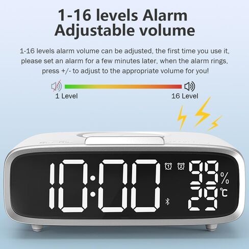 ساعة منبه رقمية من VOILEIPAGI مع شحن لاسلكي، ساعة منبه ذكية مزدوجة مع منافذ USB، ساعة كهربائية، ساعة بجانب السرير مع مكبر صوت بلوتوث، 12/24 ساعة، قيلولة بعد الظهر، ساعة منبه للنوم الثقيل - رمادي in Kuwait