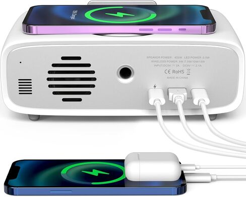 ساعة منبه رقمية من VOILEIPAGI مع شحن لاسلكي، ساعة منبه ذكية مزدوجة مع منافذ USB، ساعة كهربائية، ساعة بجانب السرير مع مكبر صوت بلوتوث، 12/24 ساعة، قيلولة بعد الظهر، ساعة منبه للنوم الثقيل - رمادي in Kuwait