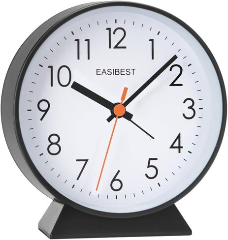 EASIBEST No Ticking Silent Alarm Clock,Easy to Read and Use,Ascending Sound,1 AA Battery Operated,Snooze Light,Bedside Desk Clock,Black in Saudi Arabia