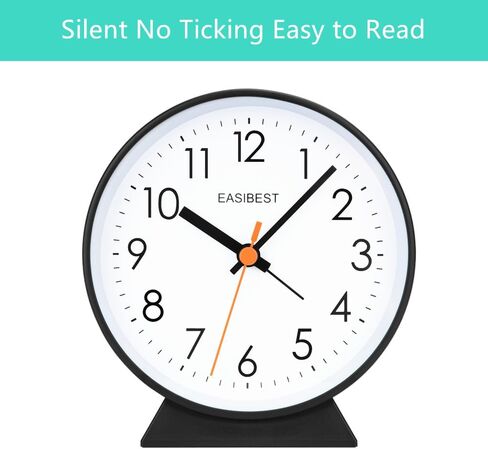 EASIBEST No Ticking Silent Alarm Clock,Easy to Read and Use,Ascending Sound,1 AA Battery Operated,Snooze Light,Bedside Desk Clock,Black in Saudi Arabia
