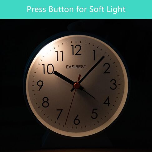 EASIBEST No Ticking Silent Alarm Clock,Easy to Read and Use,Ascending Sound,1 AA Battery Operated,Snooze Light,Bedside Desk Clock,Black in Saudi Arabia