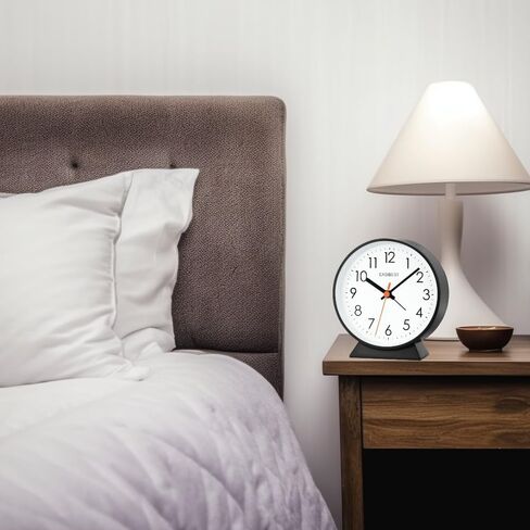 EASIBEST No Ticking Silent Alarm Clock,Easy to Read and Use,Ascending Sound,1 AA Battery Operated,Snooze Light,Bedside Desk Clock,Black in Saudi Arabia