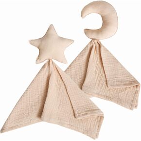 insular Lovey Blanket for Boys and Girls, Organic Cotton Muslin Security Blanket for Babies, Soft Breathable Lovie Soothing Towel for Newborn and Infant, 2 Pcs Set (Beige&Khaki) in Saudi Arabia