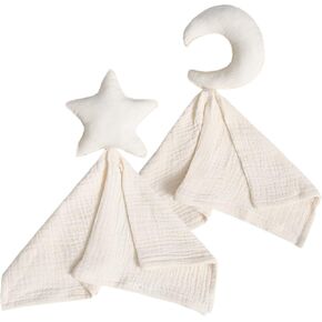 insular Bunny Lovey Blanket for Boys and Girls, Organic Cotton Muslin Security Blanket for Babies, Soft Breathable Lovie Soothing Towel for Newborn and Infant, 2 Pcs Set (Blue&Grey) in Kuwait