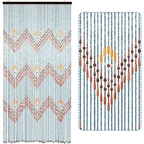 ستارة مطرزة بخيزران Osunnus Boho مقاس 35.5 × 75 بوصة 52 خيطًا مصنوعة يدويًا من خرز الباب الخشبي المعلق ستائر هيبي مقسمة لغرفة المدخل ونافذة ديكور المنزل، بني in Kuwait