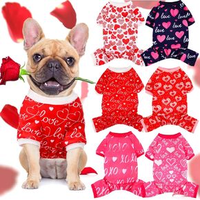 6 Pack Valentines Dog Pajamas Soft Heart Pattern Dog Clothes Jumpsuit Dog Costumes for Small Medium Large Puppy Cat Valentines Party Cosplay(Medium)