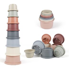 Baby Stacking Cups Bath Toy for Toddlers 1-3,8PCS Stackable Nesting Cups Water Pool Tub Toy for 6-12 Months Infant,Early Educational Develop Montessori Gift for 2-4 Years Old Boys Girls