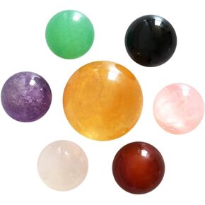 Set of 7 Natural Chakra Crystal Balls with Stand, Made of Yellow Calcite, Black Obsidian, Rose Quartz, Clear Quartz, Green Aventurine, Amethyst & Red Agate Spheres, for Healing Meditation