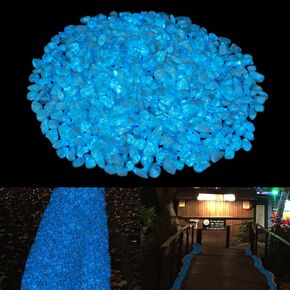 Lechloris Glow in The Dark Stones -10Ib >4000 Pcs Natural Glow Rocks Pebbles for Outdoor Garden Landscaping Walkway & Indoor Decorative Glowing Stones for Aquarium Fish Tank Halloween Decor DIY (Blue in Kuwait