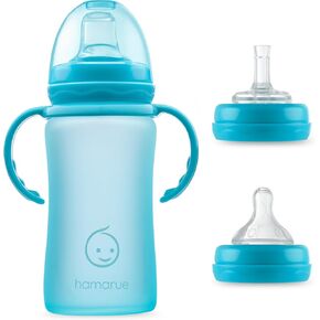 3-in-1 Glass Sippy Cups for Toddlers | Silicone Coated Glass Baby Bottles | Non-Toxic Transition Cup for Baby with Removeable Handles | Baby Straw Cup NB+,3M,6M,12M (Purple, 5 oz)