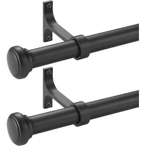 2 Pack Curtain Rods for Windows 48 to 86 inch with Round Cap Finials, Heavy Duty Black Curtain Rods Extra-Thick 1-Inch Diameter Single Drapery Rod, Extendable Metal Rod Set of Window Treatment in Kuwait