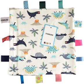 بطانية أمان من FOMUNI Baby Boy مقاس 12 × 12 بوصة، بطانية ناعمة مع بطاقات، لحاف أمان مع علامات ملونة هدية للأطفال الصغار، حجم كبير