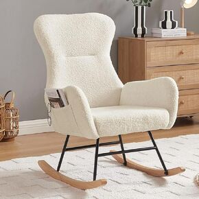 Rocking Chair Nursery,Modern Accent Rocking Chair,Upholstered Nursery Glider Rocker for Baby,Rocking Chair Indoor for Living Room/Bedroom/Nursery(Beige) (22Beige)