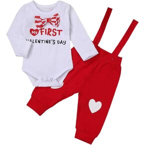oklady My First Valentine's Day Newborn Baby Boys Outfits Bowtie Romper with Suspender Pants Gentleman Outfits Sets in Kuwait