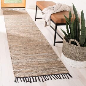 SAFAVIEH Vintage Leather Collection Runner Rug - 2'3" x 6', Grey, Handmade Boho Fringe Leather & Jute, Ideal for High Traffic Areas in Living Room, Bedroom (VTL203F) in Saudi Arabia