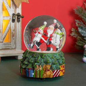 DUSVALLY Snow Globe Gift Santa & Tree Scene, Crystal Musical Glitter Ball for Christmas & New Year, 100mm Glass Water Globe Wind-up Decoration for Home & Office