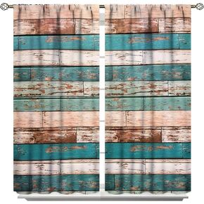 Rustic Wooden Barn Door Curtains Short Curtains Wooden Fence Wooden Trunks Old Wood Texture A Row of Wooden Posts Room Darkening Wide Curtains 42x63inch(107x160cm) in Kuwait